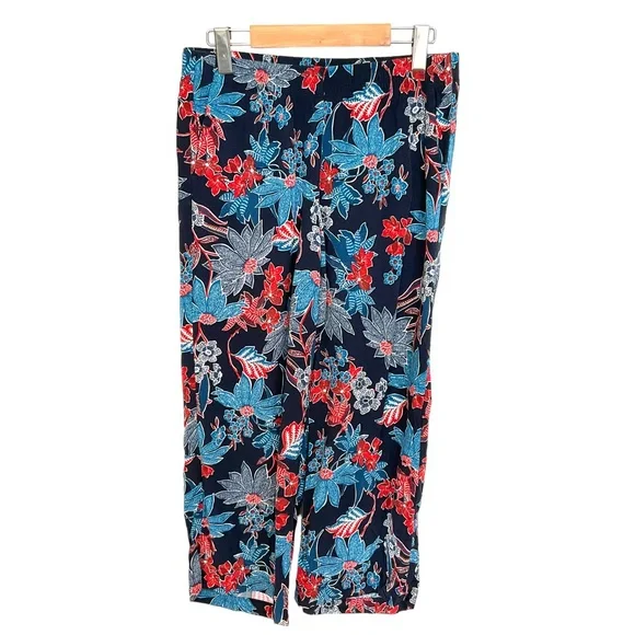 J Jill Sarasa Wide Leg Crop Pant + Ruffle Linen Top Tropical Print Co-or… - Picture 9 of 16